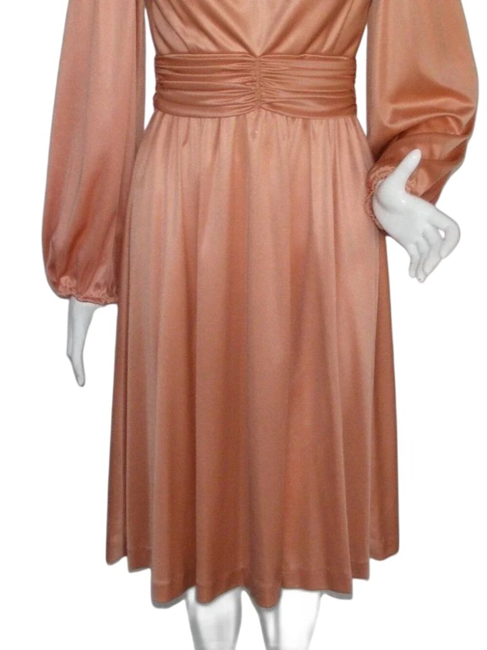 70s Dress, XS/S, Coppery color, Long sleeves, Gathered Waist, Disco baby! - Picture 6 of 8